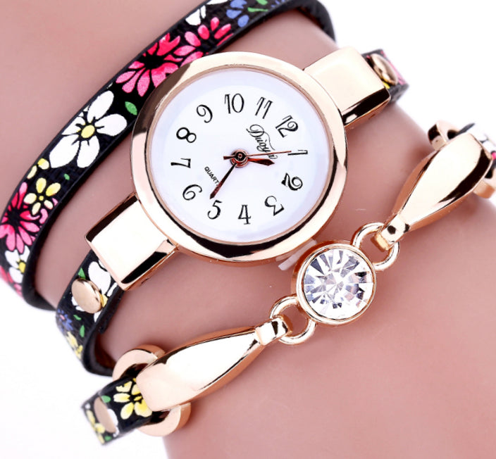 Floral Strap Gold Bracelet Watch