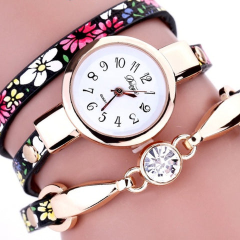 Floral Strap Gold Bracelet Watch