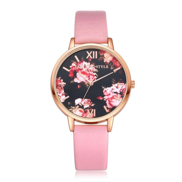 Floral Dial Casual Leather Watch