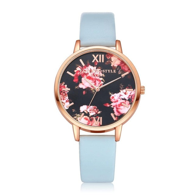 Floral Dial Casual Leather Watch